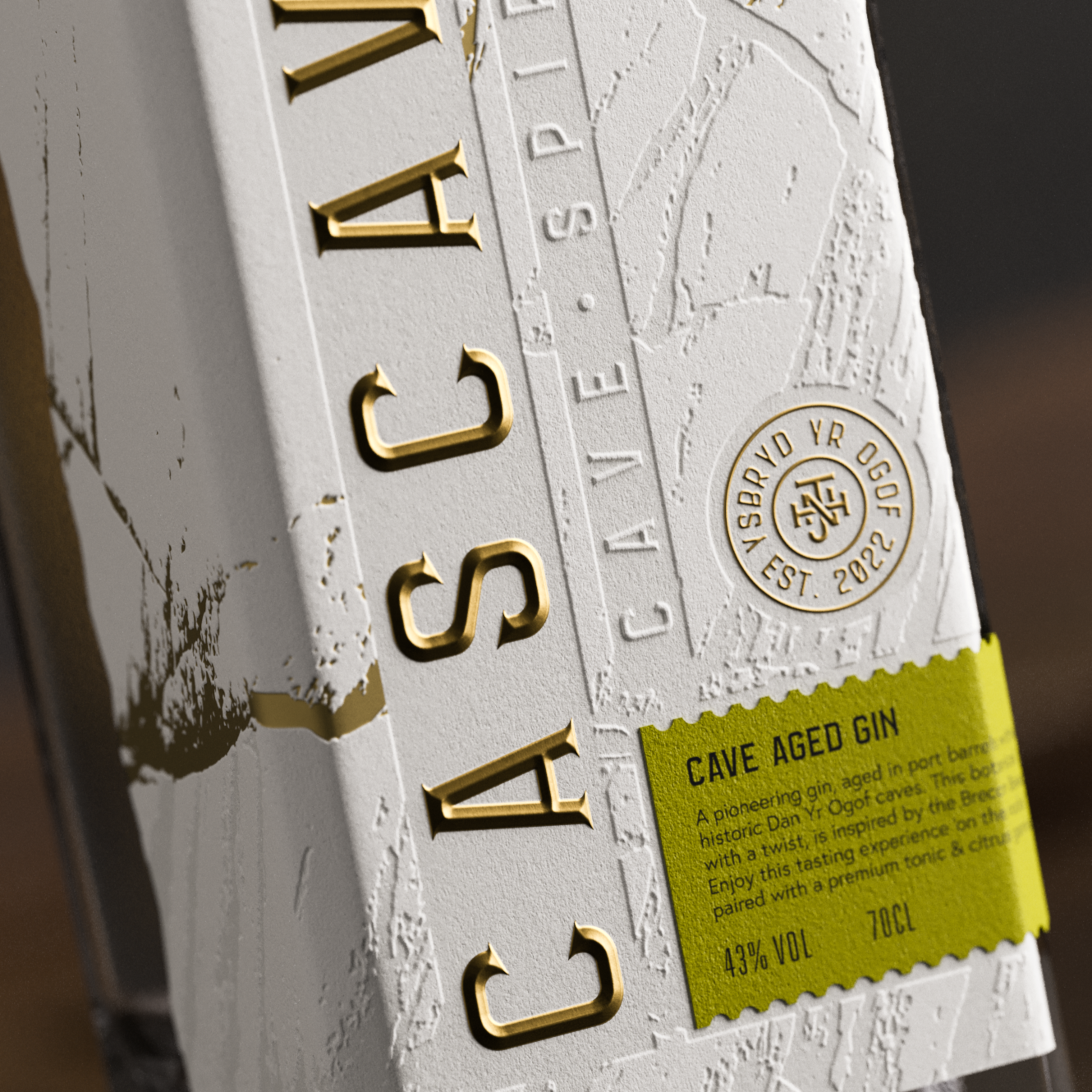 Cascave Cave Aged Gin Label, Cascave Cave Aged Gin, Welsh Gin, Cave Gin, Cave Water, Award Winning, Gin cocktail, Dan yr Ogof Gin, Brecon Beacons,